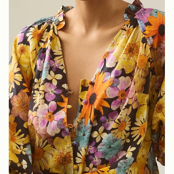 Anthropologie Maeve
Linen Floral Ruffle
Button Front Blouse - Picture 3 of 7